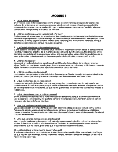 Spanish 9-1 Oral & Writing Exams Exemplar Questions & Answers