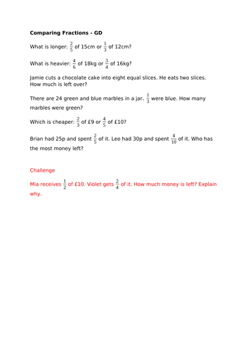 Year 2 Differentiated Fractions of Amounts