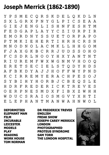 Joseph Merrick Word Search