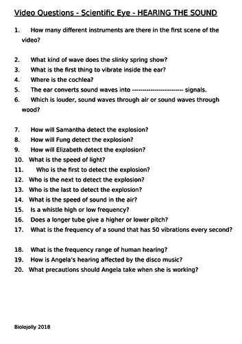 Sound - Scientific Eye - Questions to accompany video