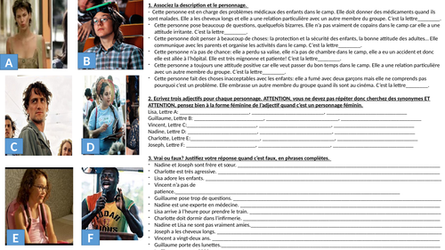 Worksheet based on French movie "Nos jours heureux" -