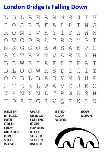 London Bridge Is Falling Down Word Search