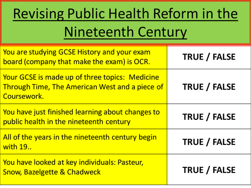 Lesson - Nineteenth Century Medicine Revision