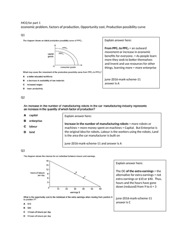 CIE 2020-2022 iGCSE Economics, economic problem, factors of production, opportunity cost, PPC