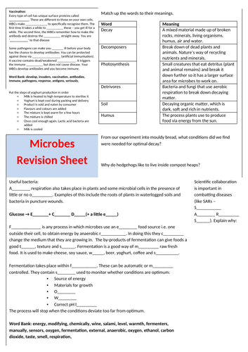 KS3 Microbes Revision Sheet