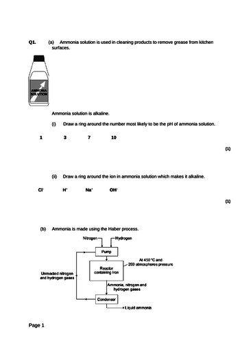 2019 AQA GCSE Chemistry Haber process
