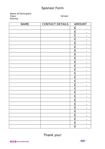 Free Printable Sponsor Form Template - Printable Templates Free