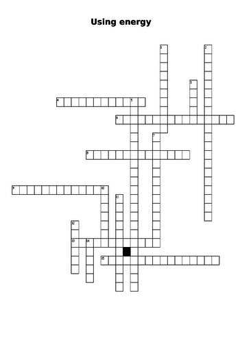 Using Energy Crossword and Answers Teaching Resources