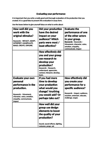 Evaluate the GCSE performance that you created - Helpsheet