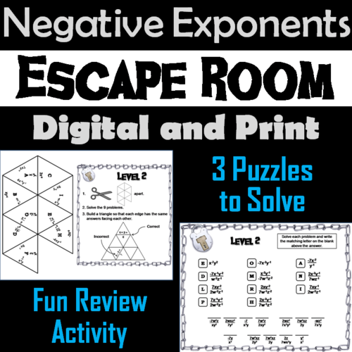 Negative Exponents Game: Escape Room Math Activity