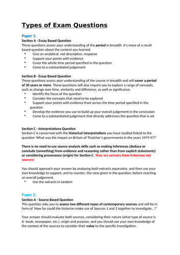 Edexcel A Level History Exam Question Structure (New  Course)