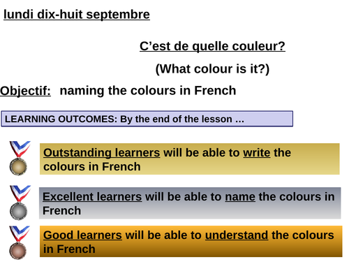 Describe colours in French - early Y7 or perfect for Y6 Induction day
