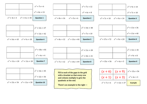 Expanding Double Brackets puzzle - links to factorising quadratics