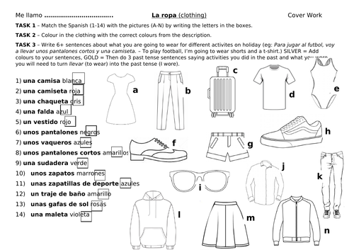 La ropa worksheet cover lesson