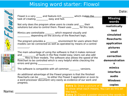 Flowol Programming Missing Words Cloze ICT Computing Starter Activity Keywords KS3 GCSE Cover