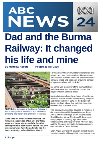 Ezine article - Dad and the Burma Railway: It changed his life and mine