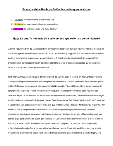 Boule de Suif - Guy de Maupasssant - Les techniques réalistes (essay model)