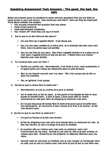 Oral exam analysis task