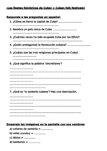 KS3/4 Spanish - Festivals & Celebrations: Cuba & Santería (End of Term Lesson)