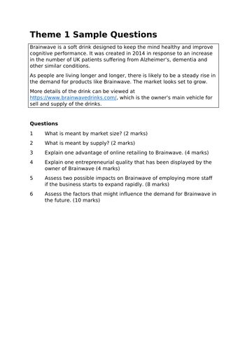 AS Business (Edexcel) - Questions & Writing Frames