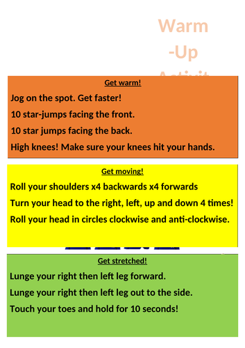 KS3 Dance Warm-up Activity Cards x4