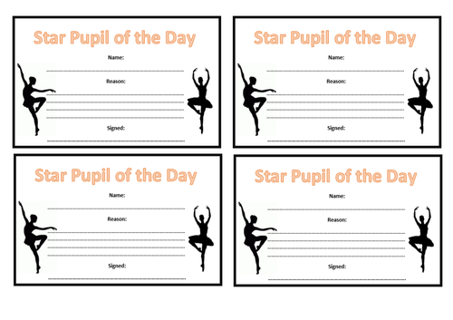 KS3 Star Pupil Certificates (Ballet and Street)