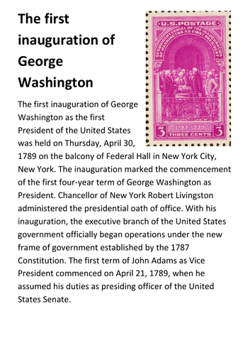 The first inauguration of George Washington Handout