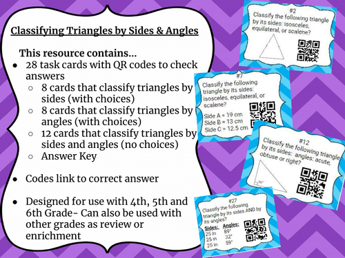 28 Classifying Triangles Task Cards  by Angles & Sides with key
