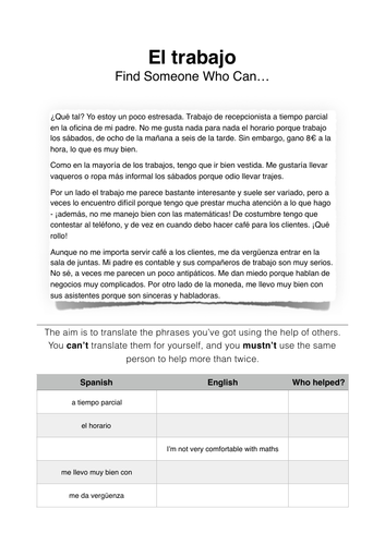 El trabajo Find Someone Who Can worksheet activity