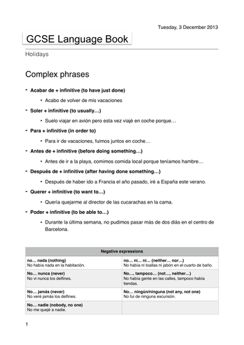 GCSE Spanish advanced language booklet