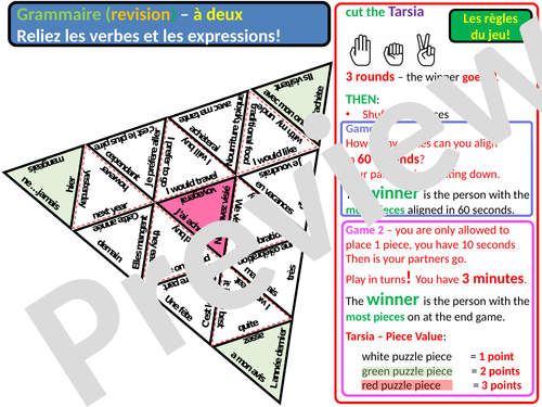 KS3/KS4 French-Speaking Cube/Tarsia/Conjugation Learning Grid Games (speaking / writing / revision)