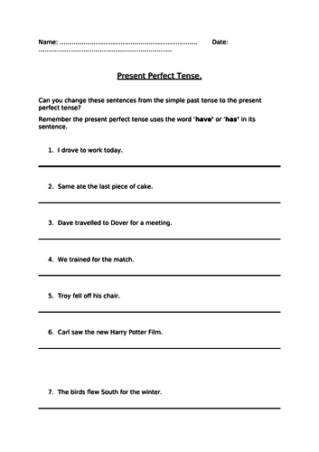 Year 3 Simple Past To Present Perfect Worksheet