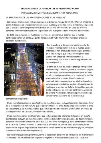 Spanish A Level: Los movimientos populares (Popular movements): Fact file