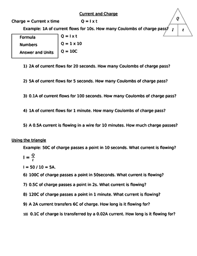 Current and Charge worksheet