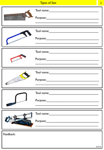 Identifying saw types worksheet