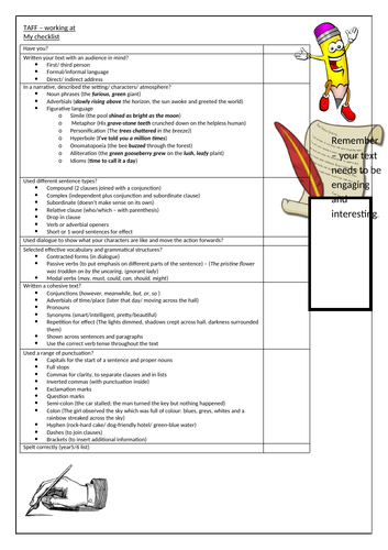 Child friendly TAFF checklist years 5 and 6
