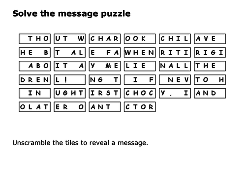 Solve the message puzzle about Charlie and the Chocolate Factory