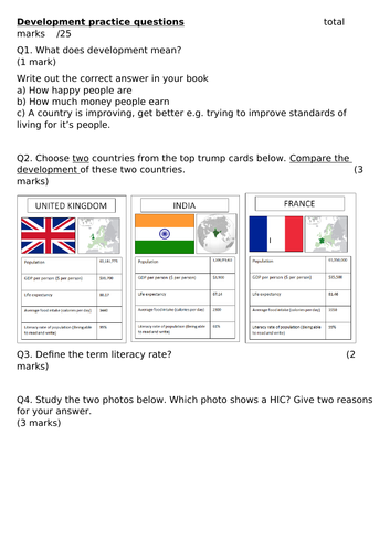 Development assessment questions KS3