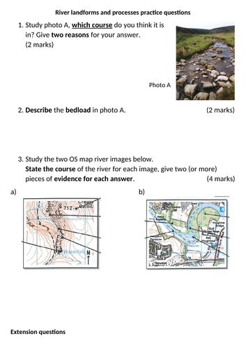 River landforms and processes practice questions 9-1 gcse