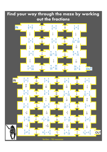 fractions multiplication division maze puzzle teaching resources