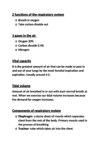 Edexcel GCSE PE respiratory system notes