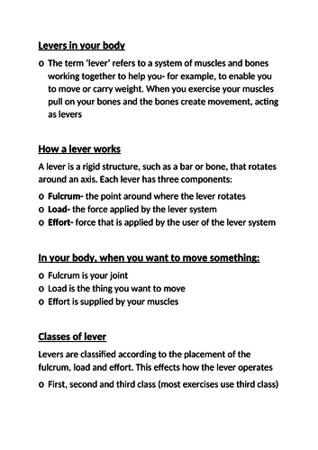 Edexcel GCSE PE levers notes