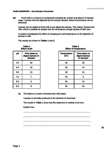 2018 AQA GCSE Biology Unit 1 (B1): Digestive System L10