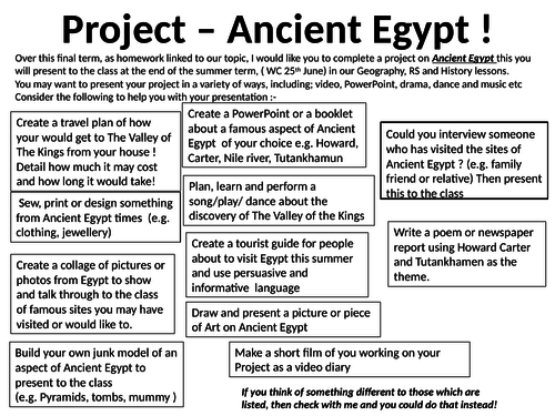 Ancient Egypt Homework sheet