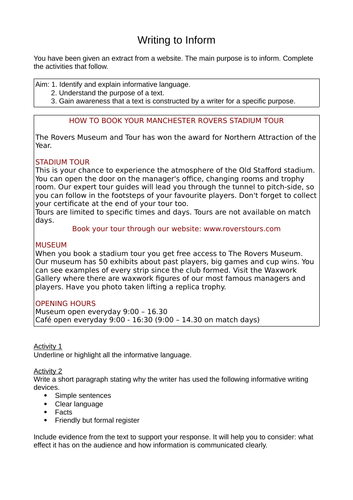 Informative Writing Extract and Extract with Activities Worksheet Football Theme