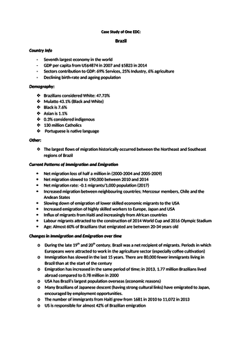 Case Study: Brazil - Migration OCR Geography A-level