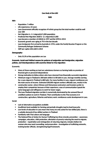 Case Study: Laos - Migration OCR Geography A-level