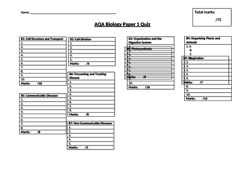 AQA Biology Paper 1 Revision Quiz