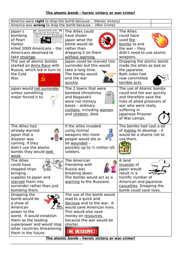 The atomic bomb – heroic victory or war crime? (KS3 History) | Teaching ...