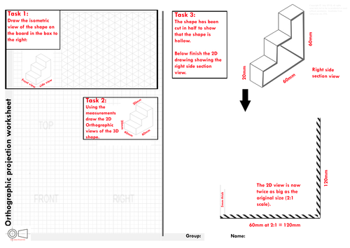 Isometric, Orthographic Projection and Section views A3 Worksheet AQA